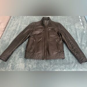 Men's Rogue State Leather Moto Biker Jacket Black Size M